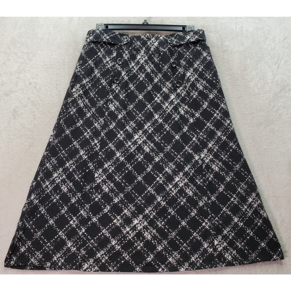 Robert Louis Midi Skirt Women's Petite Medium Black Plaid Lined Button Front - Picture 1 of 7